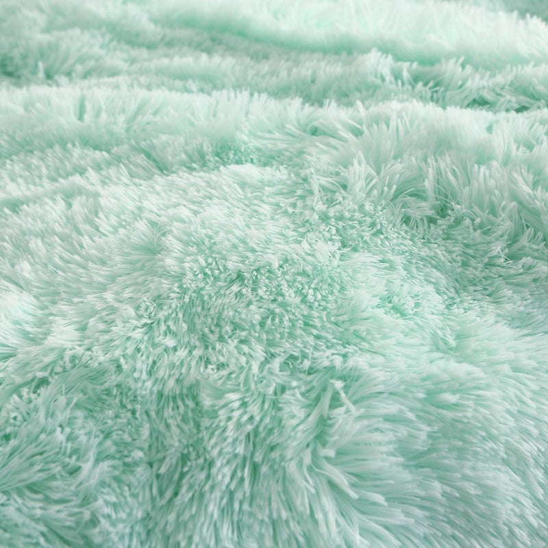 Uhamho Faux Fur Velvet Fluffy Bedding Duvet Cover Set Down Comforter Quilt Cover with Pillow Shams, Ultra Soft Warm (Queen, Aqua) - Image 5